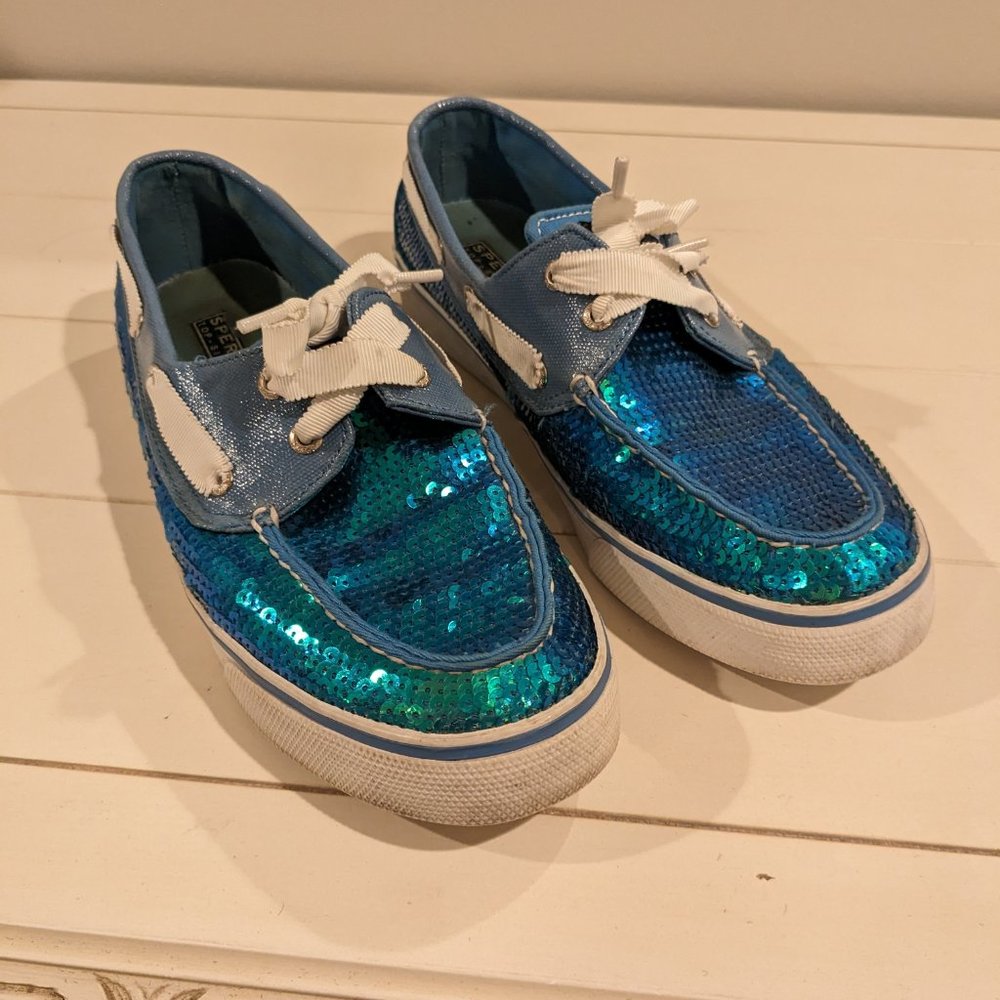 Sperry "Bahama" Blue Sequin Top-sider Boat Shoes  8.5 - Picture 5 of 6